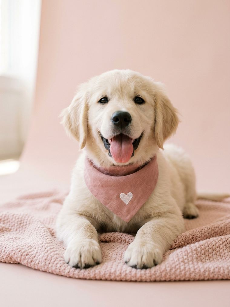 Golden retriever puppy in a pink bandana